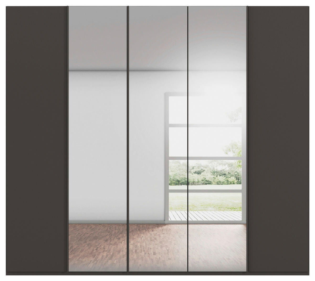 DREHTÜRENSCHRANK 251/223/61 cm,  in Graphitfarben, 5-türig  - Graphitfarben, Basics, Glas/Holzwerkstoff (251/223/61cm) - Novel