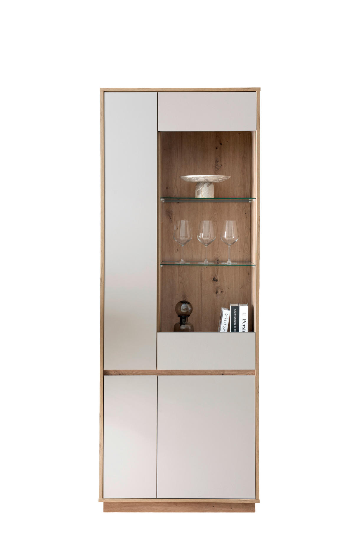 VITRINE  in Eiche Artisan, Kaschmir - Kaschmir/Eiche Artisan, Design, Glas/Holzwerkstoff (75/205/40cm) - MID.YOU