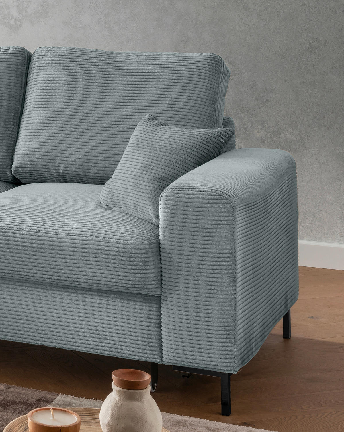 ECKSCHLAFSOFA  mit Rücken echt Cord Hellblau  - Schwarz/Hellblau, KONVENTIONELL, Textil/Metall (143/237cm) - Livetastic