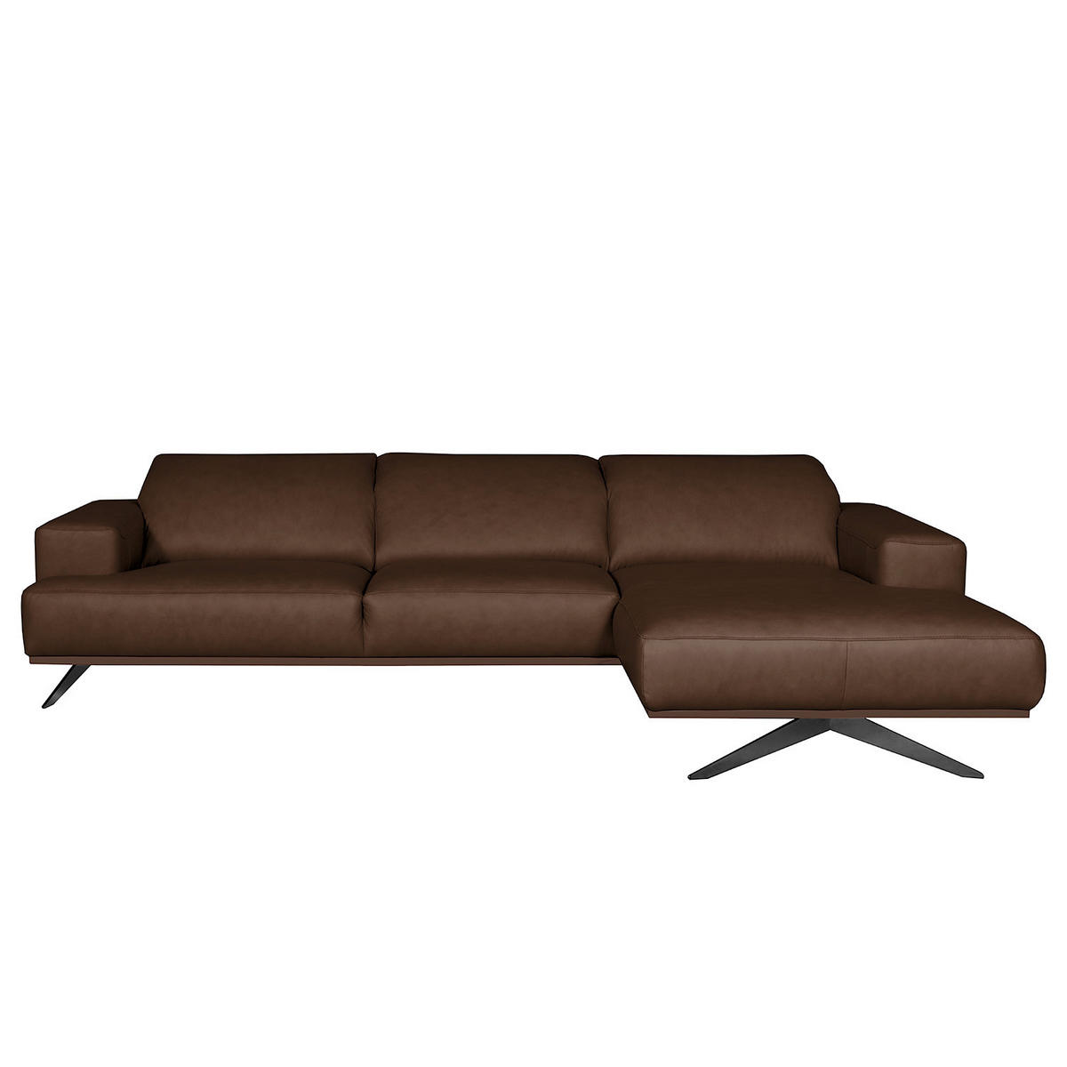 ECKSOFA  in Echtleder Dunkelbraun   - Dunkelbraun/Schwarz, Design, Leder/Metall (295cm) - Livetastic