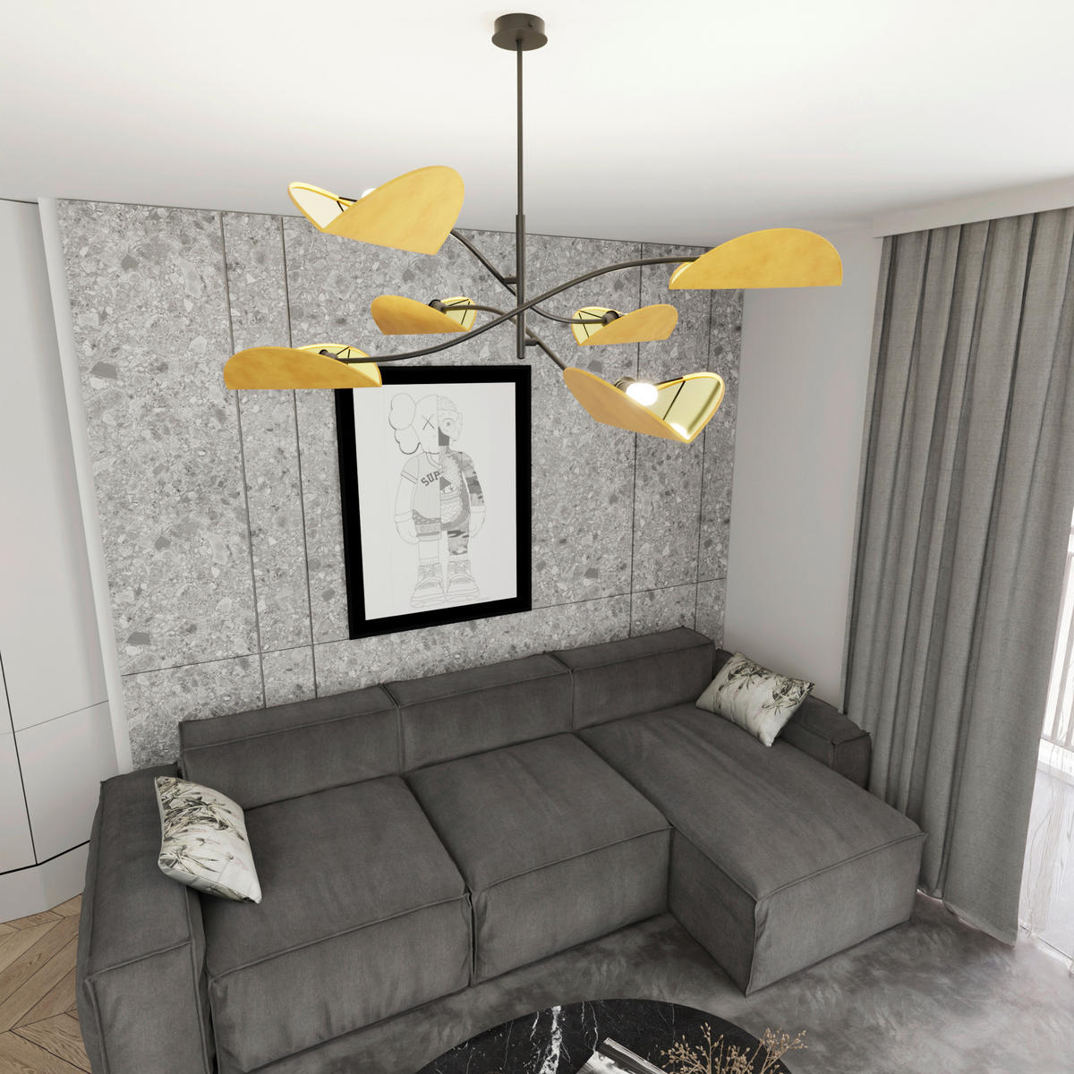 DECKENLEUCHTE 105/105/59 cm  - Senfgelb/Schwarz, LIFESTYLE, Textil/Metall (105/105/59cm)