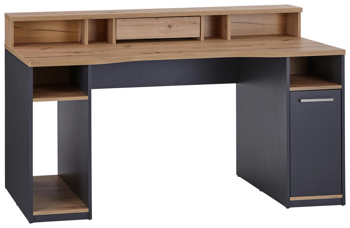 GAMING MIZA leseni material antracit, barve hrasta  - barve hrasta/antracit, Moderno, kovina/leseni material (160/92,4/70cm) - Carryhome