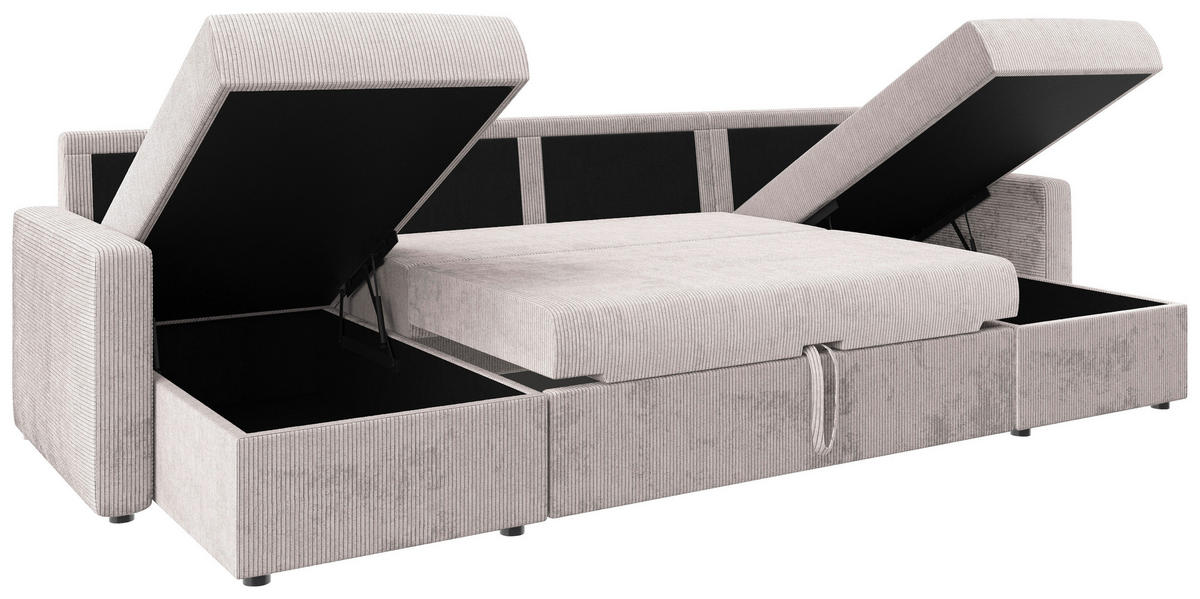WOHNLANDSCHAFT Naturfarben Cord  - Schwarz/Naturfarben, KONVENTIONELL, Kunststoff/Textil (152/290/152cm) - Ti'me