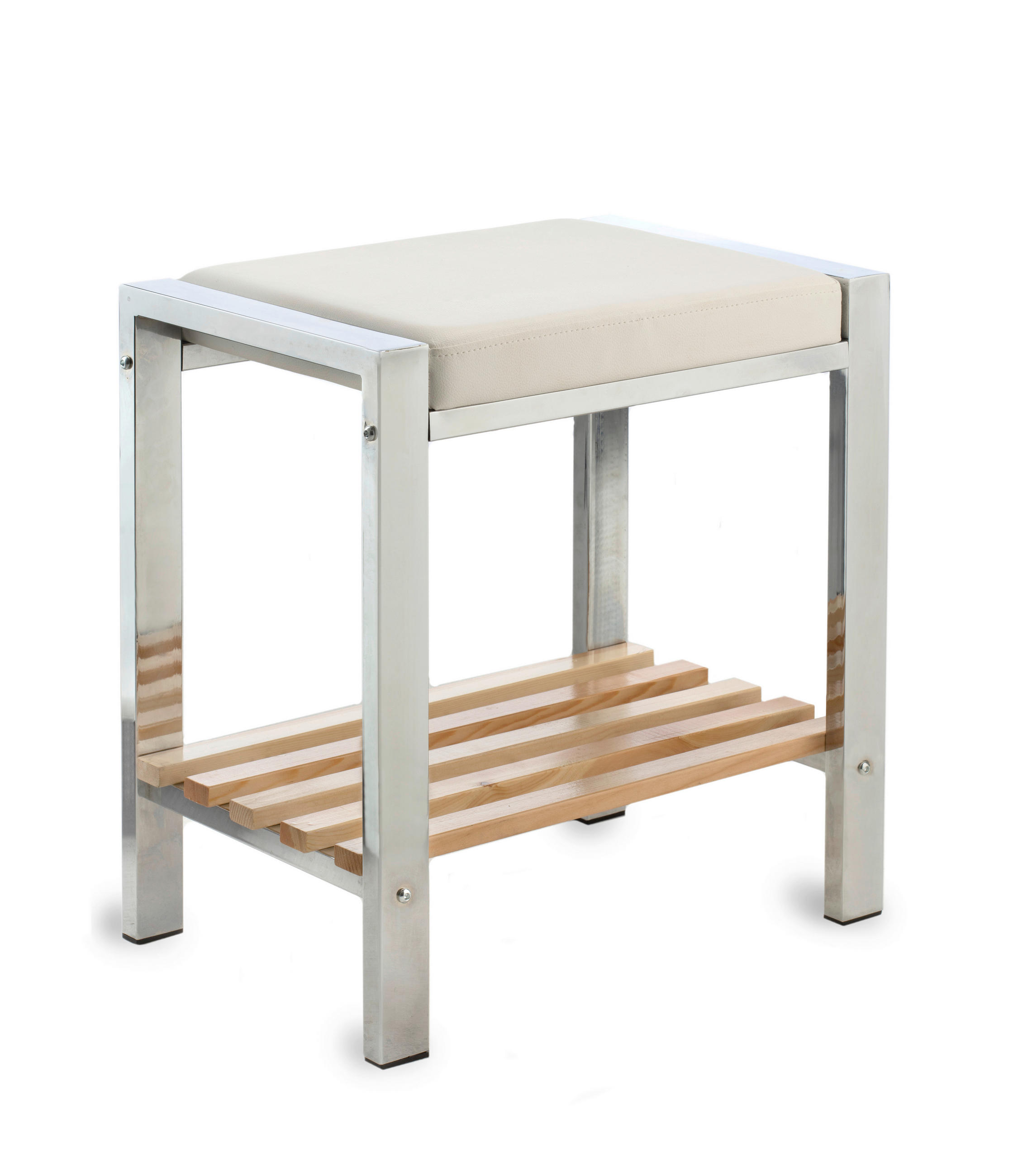 BADHOCKER - Chromfarben/Weiß, Basics, Holz/Metall (45/48/31cm)