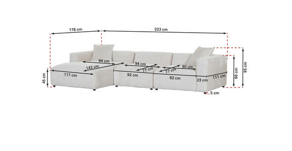 ECKSOFA  in Chenille Creme  178/323 cm  - Creme/Schwarz, MODERN, Kunststoff/Textil (178/323cm) - Carryhome