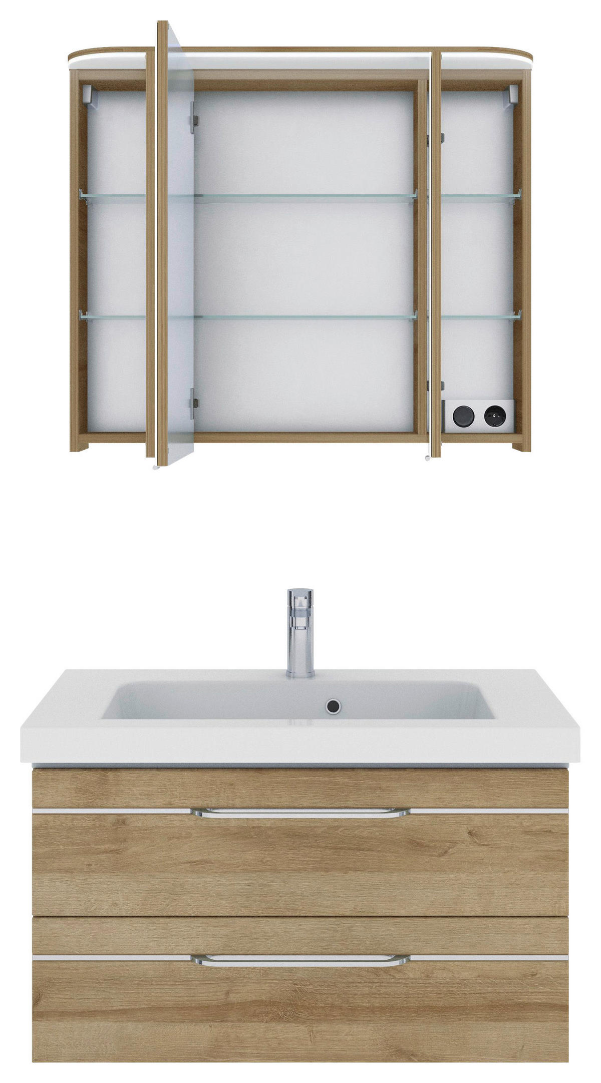 BADEZIMMER 3-teilig  in 92 cm  - Chromfarben/Eichefarben, KONVENTIONELL, Glas/Holzwerkstoff (92cm) - Pelipal