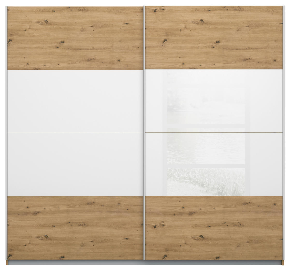 SCHWEBETÜRENSCHRANK  in Weiß, Eiche Artisan  - Alufarben/Eiche Artisan, KONVENTIONELL, Glas/Holzwerkstoff (226/210/62cm) - Xora