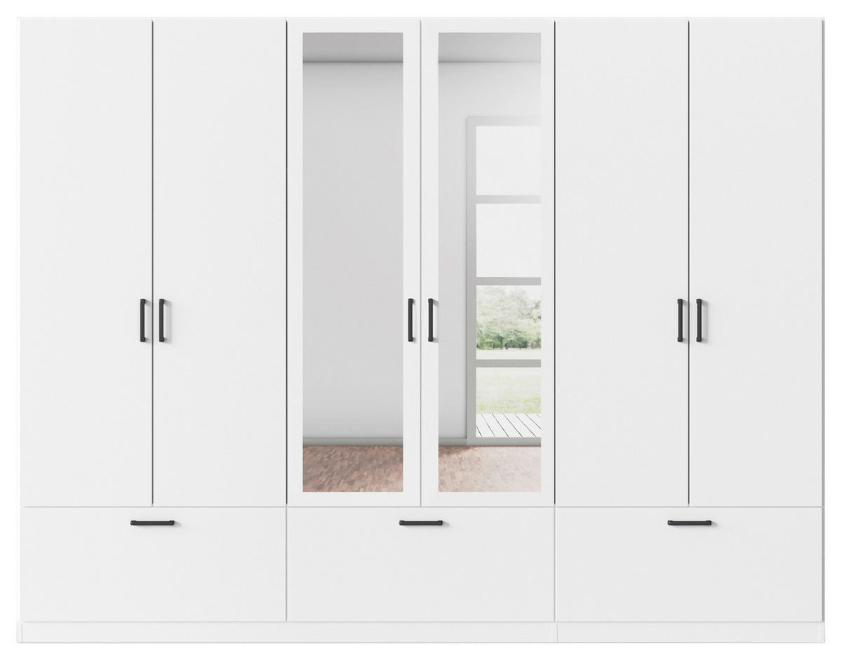 KLEIDERSCHRANK 271/210/54 cm 6-türig Weiß  - Weiß/Grau, Basics, Holzwerkstoff/Metall (271/210/54cm) - Rauch Möbel