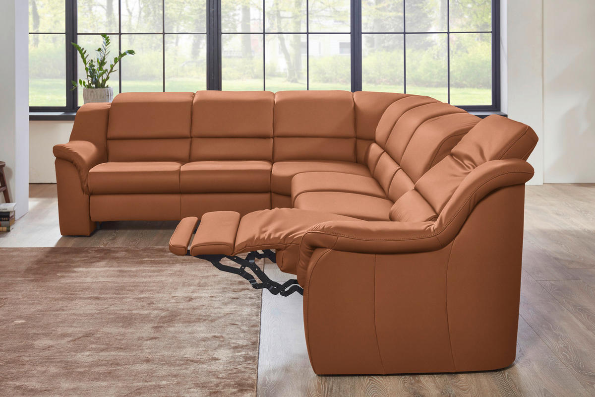 ECKSOFA  in Echtleder Aprikose  260/324 cm  - Aprikose/Schwarz, KONVENTIONELL, Leder/Kunststoff (260/324cm) - Cantus