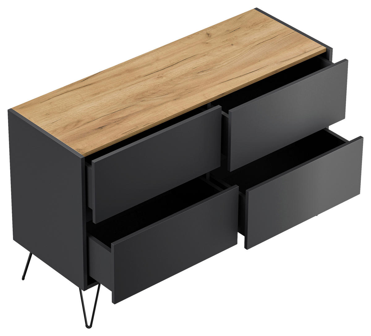 SIDEBOARD Posseik Industrial 119/75/42 cm 4 Schublade(n)  - Eichefarben/Graphitfarben, Design, Holzwerkstoff/Metall (119/75/42cm) - MID.YOU