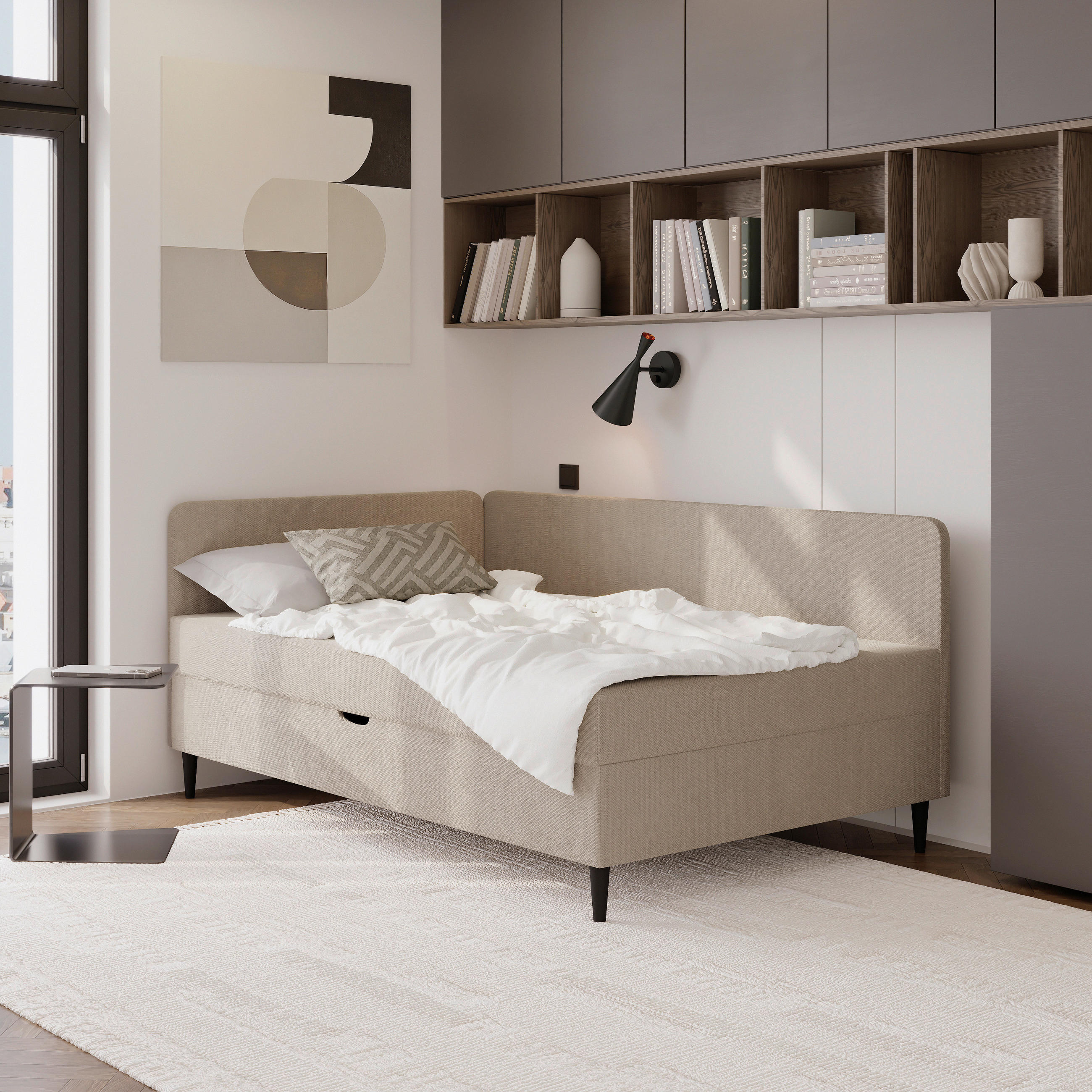 Pat Tip Boxspring Fără Arcuri, 120/200 cm, bej