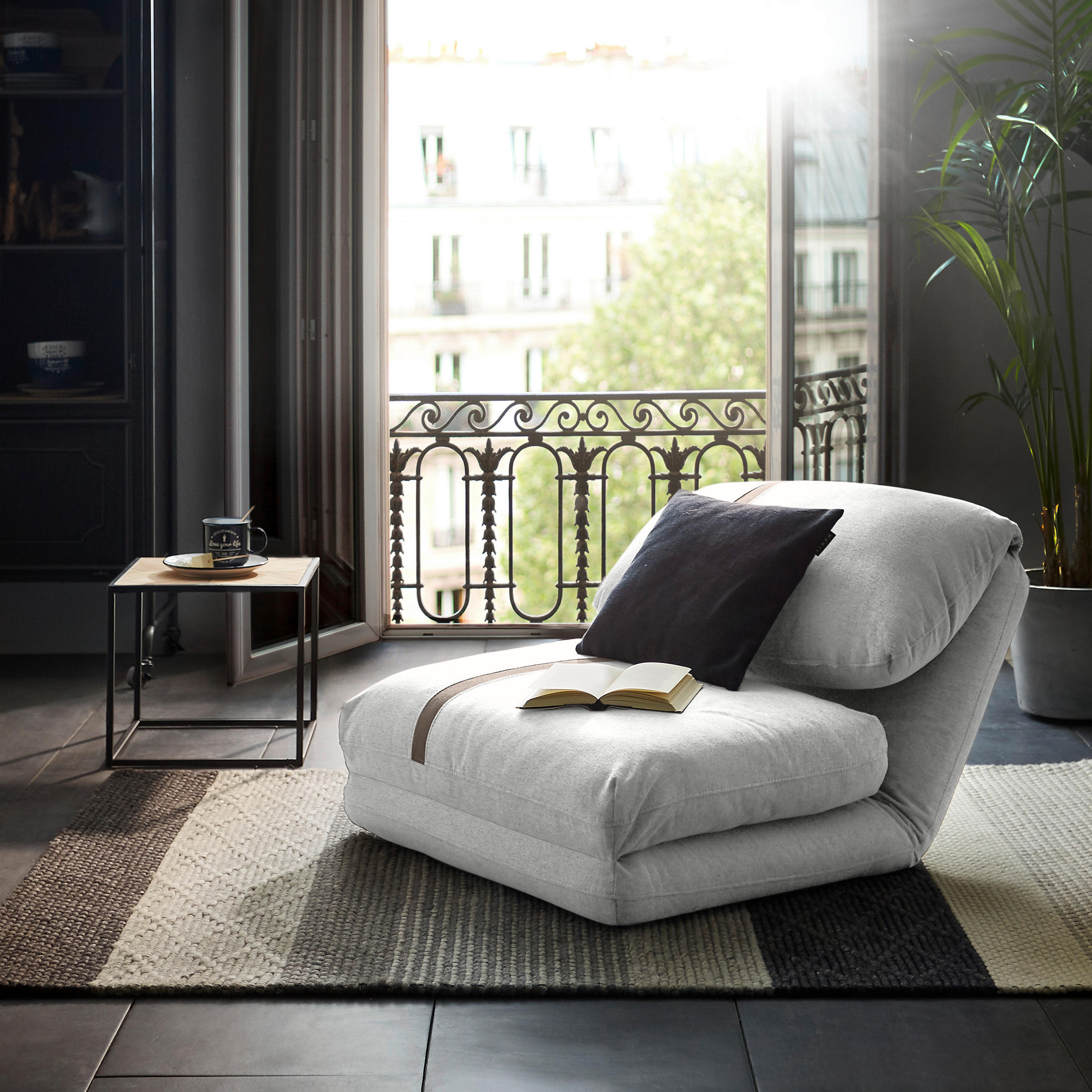 SCHLAFSESSEL  in Webstoff Weiß  - Hellbraun/Weiß, MODERN, Textil (78/58/82cm) - Livetastic