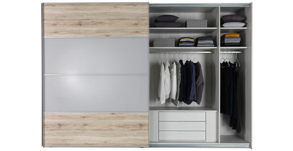SCHWEBETÜRENSCHRANK in Eichefarben, Hellgrau - Eichefarben/Hellgrau, KONVENTIONELL, Glas/Holzwerkstoff (340/236/68cm) - Cantus