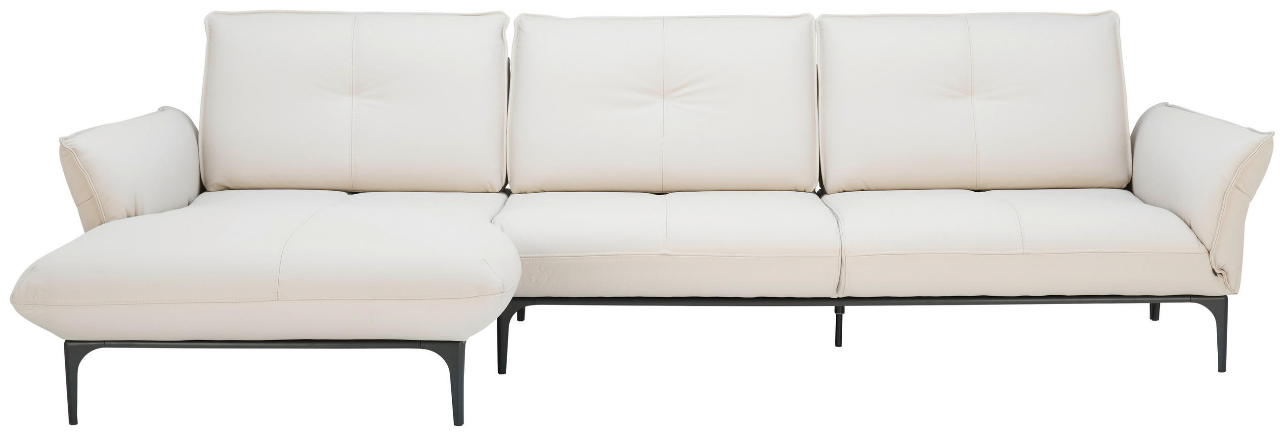 ECKSOFA Florenz Creme Echtleder Rücken echt, Sitztiefenverstellung  - Creme/Schwarz, Design, Leder/Metall (182/325cm) - Valnatura