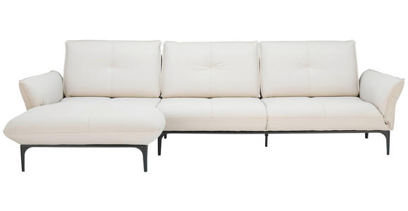 ECKSOFA Florenz Creme Echtleder Rücken echt, Sitztiefenverstellung  - Creme/Schwarz, Design, Leder/Metall (182/325cm) - Valnatura