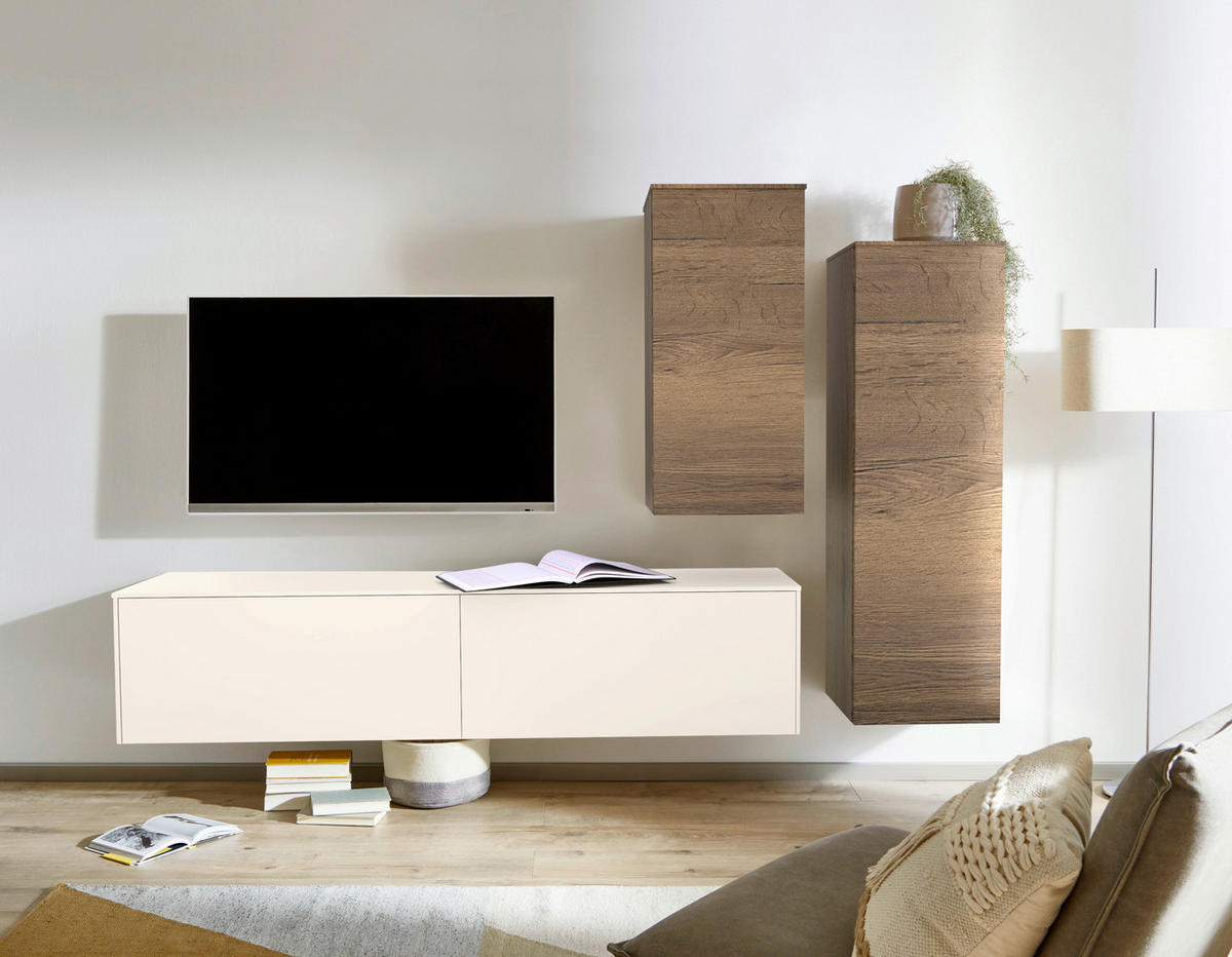 WOHNWAND 3-teilig  in Eichefarben, Magnolie  234/174/37 cm  - Eichefarben/Magnolie, Design, Holzwerkstoff (234/174/37cm) - Celina Home