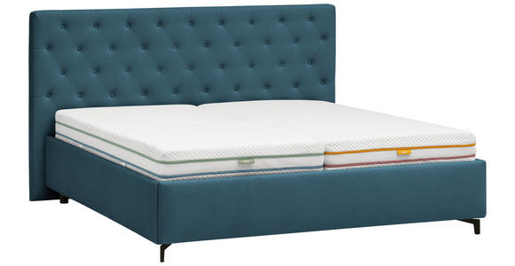 POLSTERBETT gepolstertes Kopfteil, Lattenroste Blau 160/200 cm  - Blau/Birkefarben, KONVENTIONELL, Holz/Textil (160/200cm) - Novel