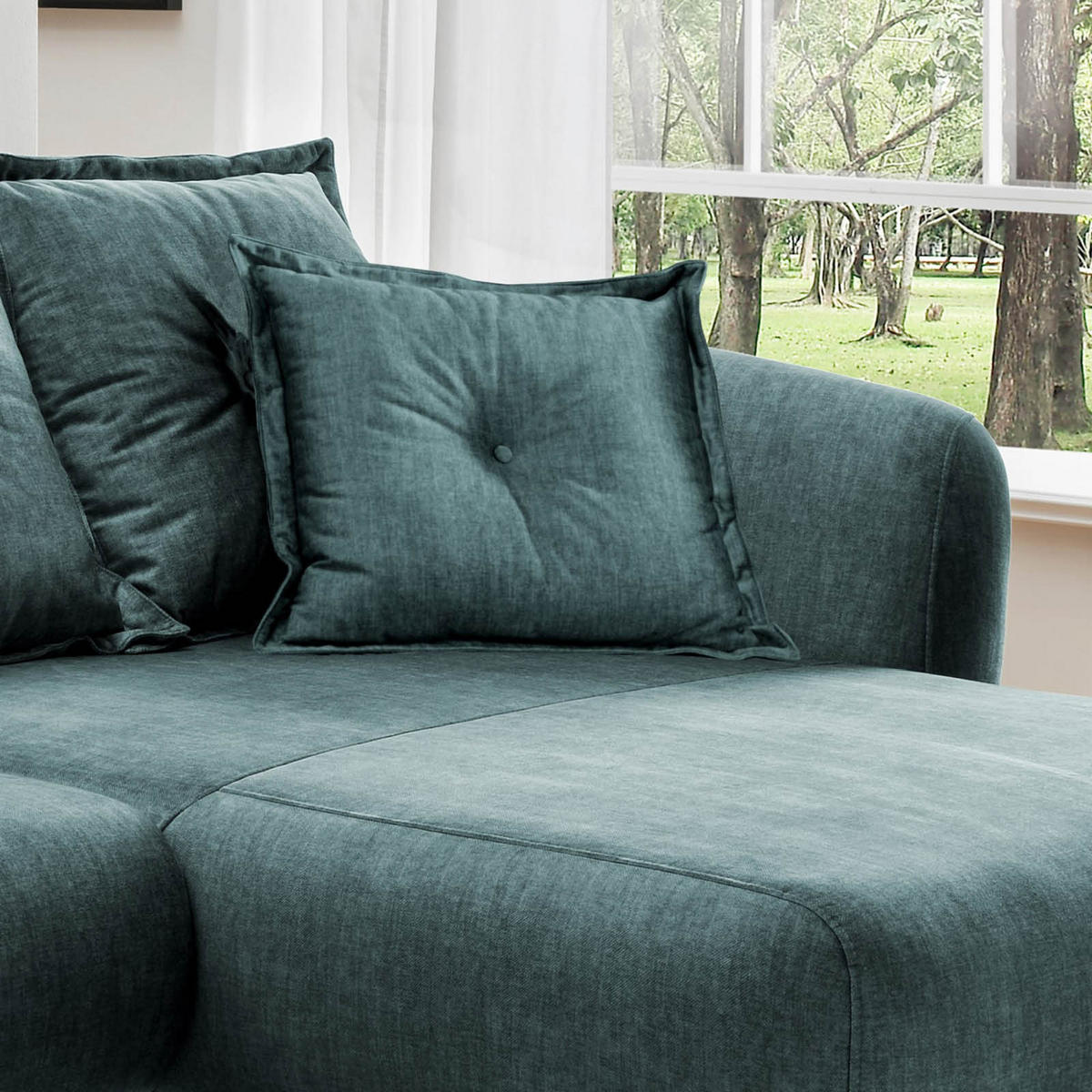 ECKSOFA in Velours Blau  - Blau/Buchefarben, Modern, Holz/Textil (277/162cm) - Livetastic