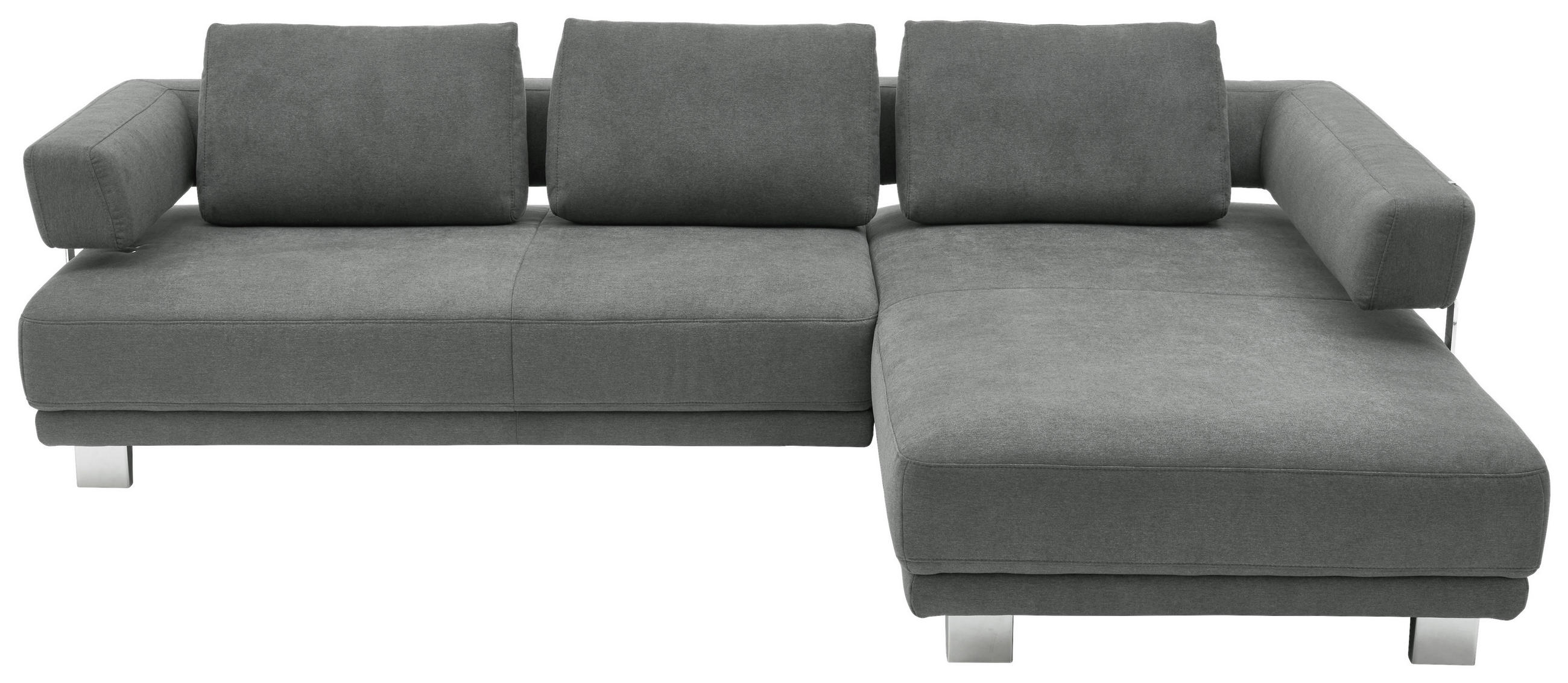 ECKSOFA Grau Chenille - Chromfarben/Grau, Natur, Textil/Metall (297/214cm) - Valdera
