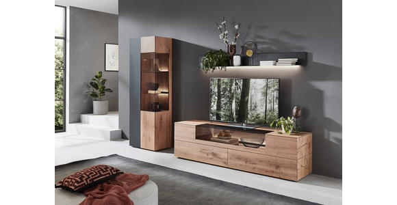 WOHNWAND  in Anthrazit, Eichefarben  296/206/55 cm  - Edelstahlfarben/Eichefarben, Natur, Glas/Holz (296/206/55cm) - Valnatura