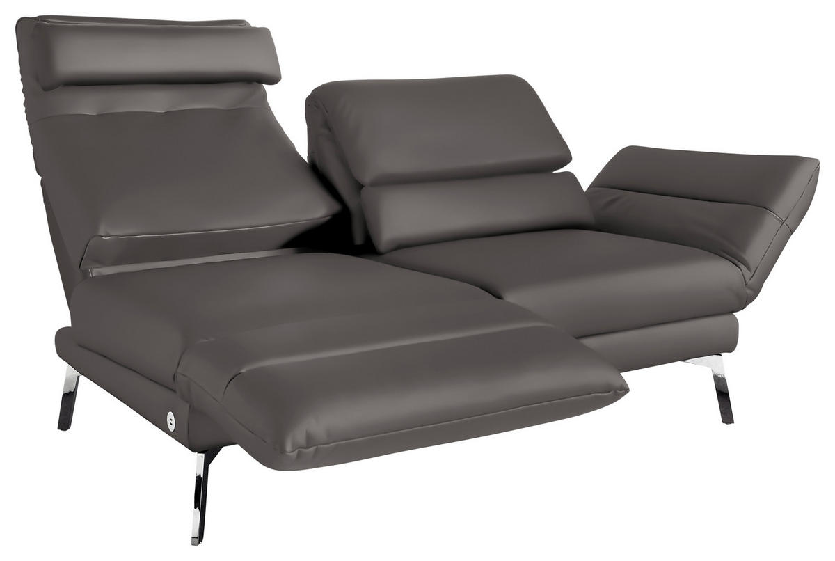 2-SITZER-SOFA in Echtleder Grau  - Chromfarben/Grau, Design, Leder/Metall (172-226/83/96cm) - Dieter Knoll