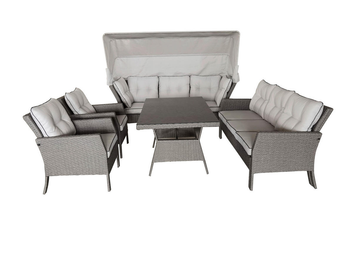 LOUNGEGARNITUR 24-teilig  - Hellgrau/Grau, Romantik / Landhaus, Glas/Kunststoff (252/209cm) - Amatio