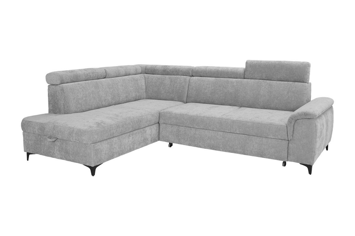 ECKSOFA Silberfarben Chenille Bettkasten, Schlaffunktion, Rücken echt, Kopfteilverstellung, Liegefläche im Originalstoff  - Silberfarben/Schwarz, KONVENTIONELL, Textil/Metall (206/265cm) - Carryhome