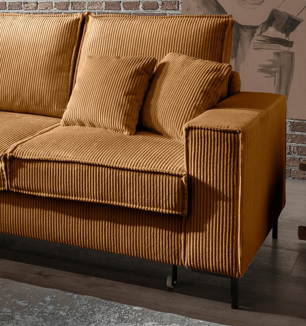 ECKSOFA Goldfarben Cord  - Goldfarben/Schwarz, MODERN, Textil/Metall (150/240cm) - Livetastic