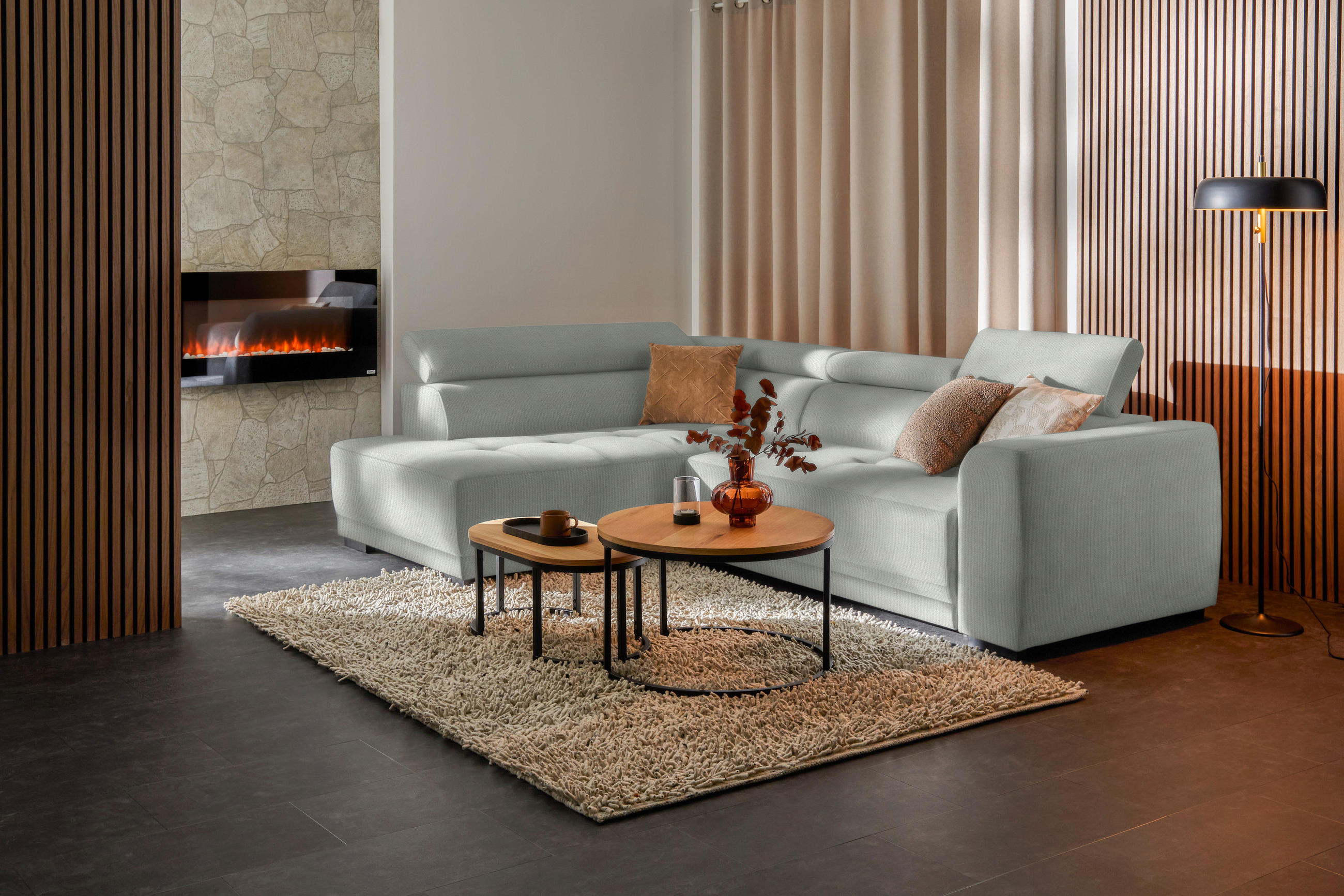 ECKSOFA in Struktur Silberfarben  - Silberfarben/Schwarz, Design, Kunststoff/Textil (205/284cm) - MID.YOU