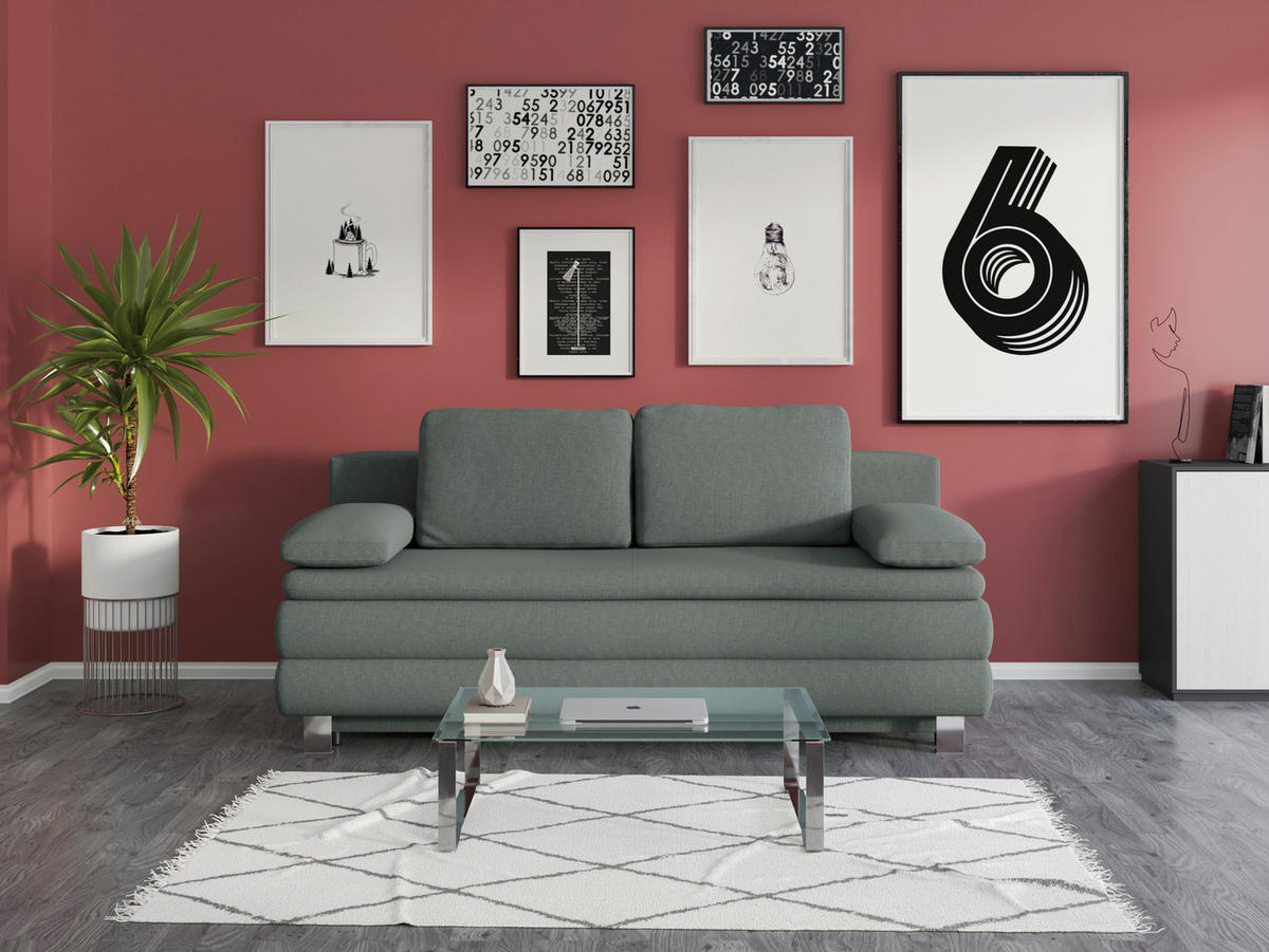 BOXSPRINGSOFA  mit Liegefunktion, Rücken echt Flachgewebe Grün  - Silberfarben/Grün, Design, Textil/Metall (202/96/105cm) - Carryhome