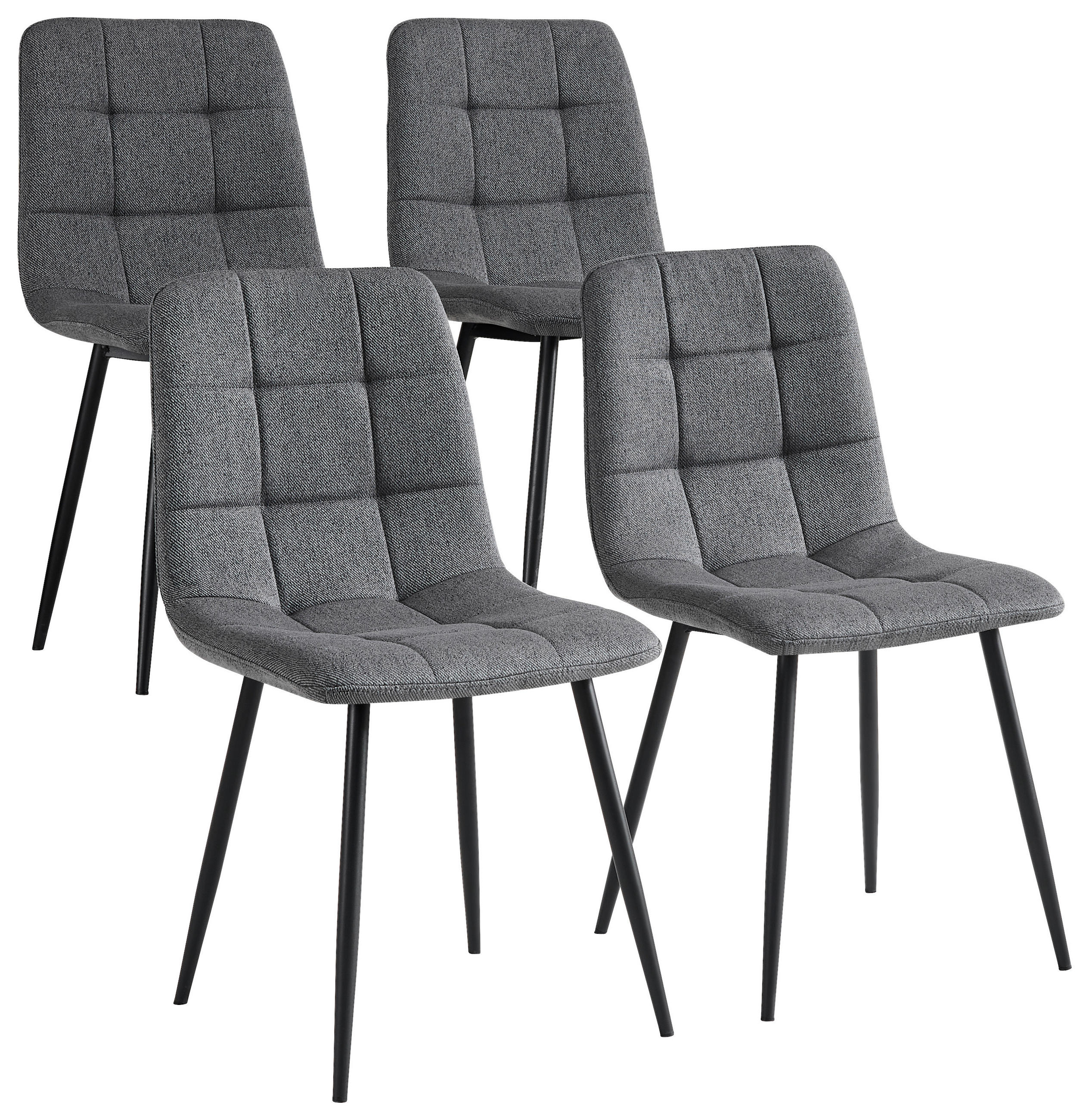 STUHL-SET 4 Stück  in Eisen Webstoff  - Dunkelgrau/Schwarz, Design, Textil/Metall (45/87/54cm) - Stylife