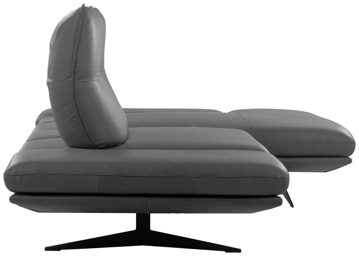 ECKSOFA 235/160 cm  in Echtleder Dunkelgrau Rücken echt, Armteilverstellung, Kopfteilverstellung, Sitztiefenverstellung  235/160 cm  - Dunkelgrau/Schwarz, Design, Leder/Metall (235/160cm) - Celina Home