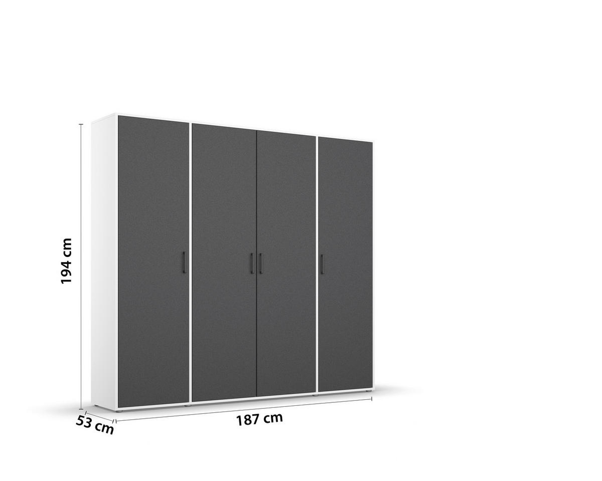 DREHTÜRENSCHRANK in Weiss, Grau  - Weiss/Grau, Modern, Holzwerkstoff/Kunststoff (187/194/53cm) - Rauch Möbel