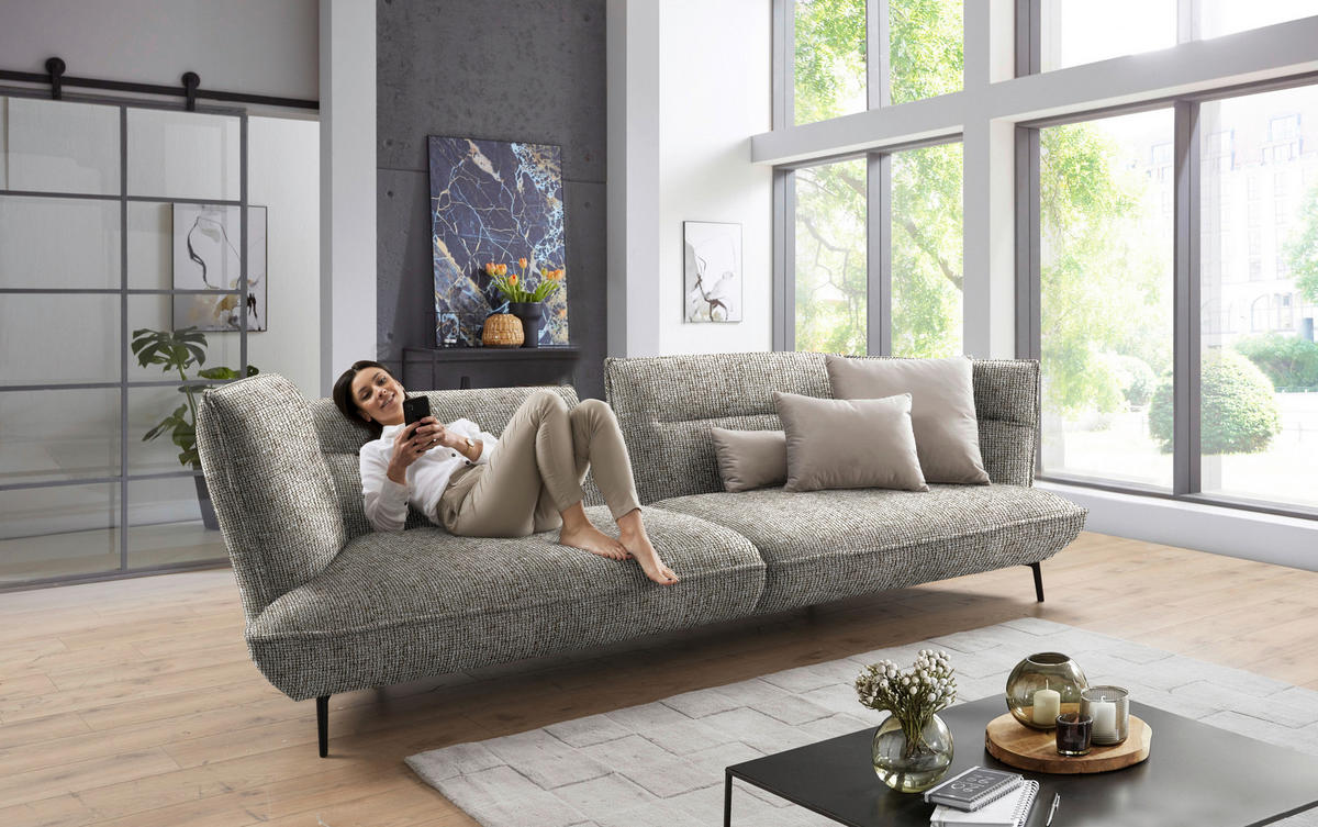 MEGASOFA in Flachgewebe Braun  - Schwarz/Braun, Design, Holzwerkstoff/Textil (339/92/99cm) - Moderano