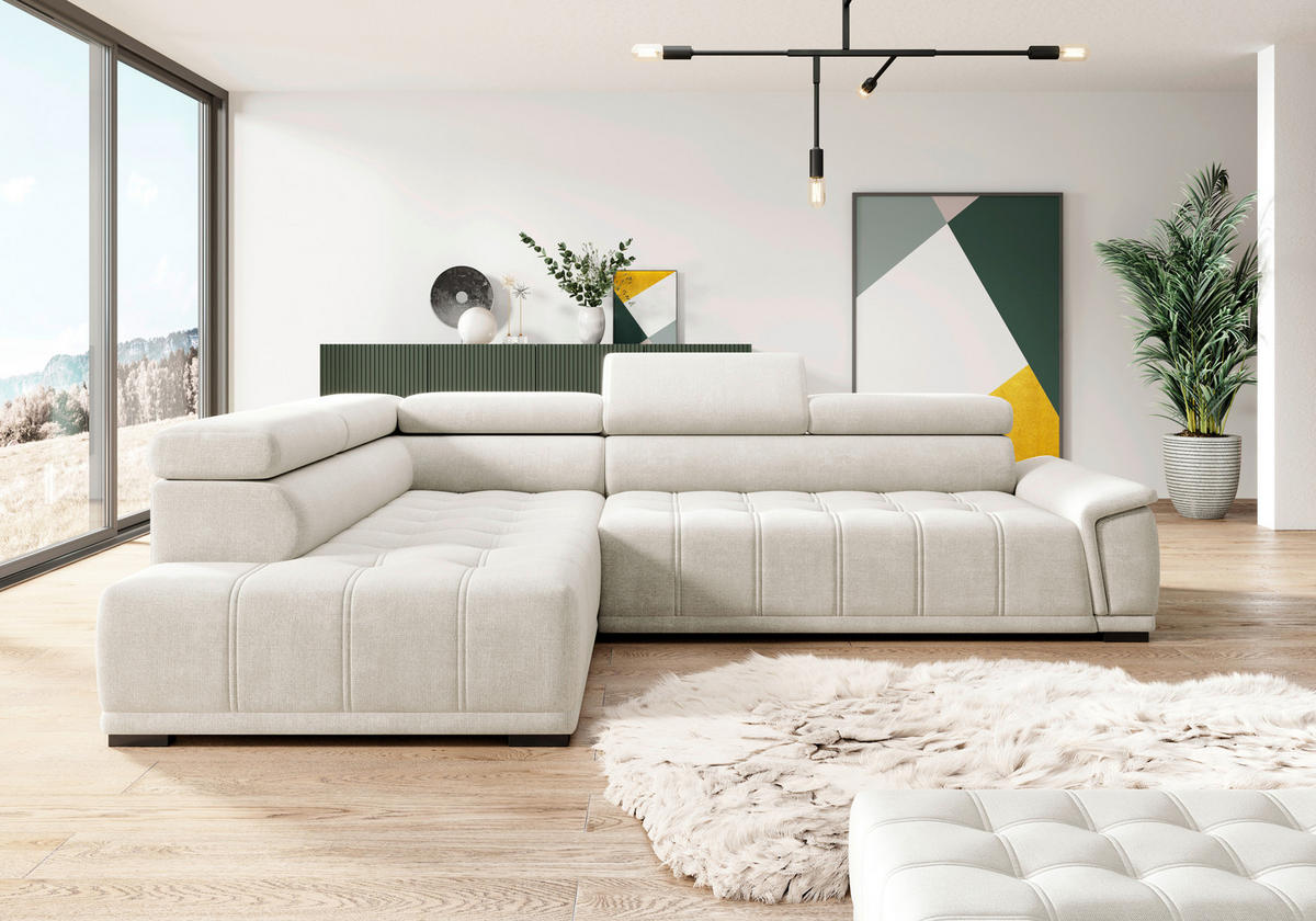 HÖRNSOFFA i vävt tyg, chenille sandfärgad  - sandfärgad/svart, Modern, textil/plast (106/283cm) - MID.YOU