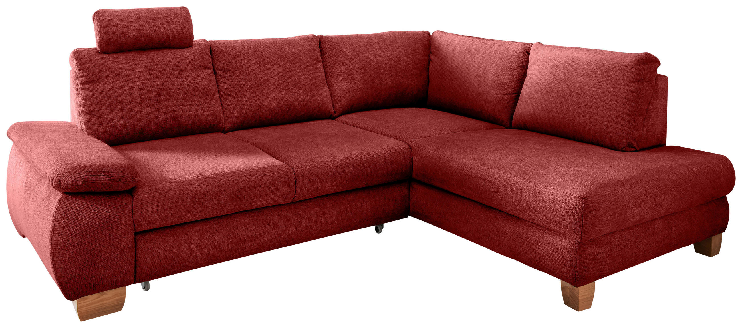 ECKSCHLAFSOFA  mit Liegefunktion, Rücken echt, Armteil links Chenille Rot  - Wildeiche/Rot, MODERN, Holz/Textil (261/206cm) - Livetastic