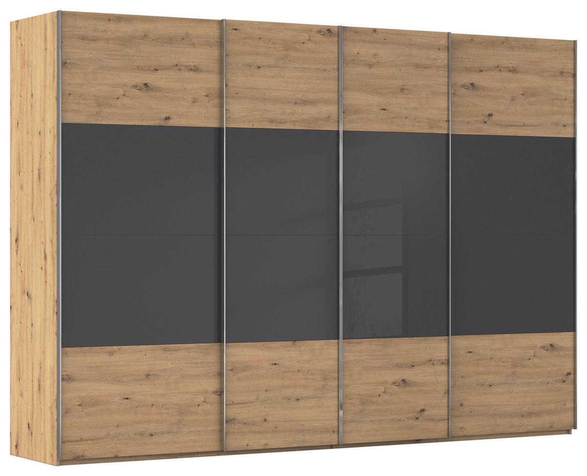 SCHWEBETÜRENSCHRANK  in Schwarz, Eiche Artisan  - Chromfarben/Schwarz, KONVENTIONELL, Glas/Holzwerkstoff (316/223/68cm) - Novel