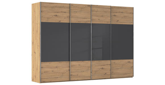 SCHWEBETÜRENSCHRANK  in Schwarz, Eiche Artisan  - Chromfarben/Schwarz, KONVENTIONELL, Glas/Holzwerkstoff (316/223/68cm) - Novel