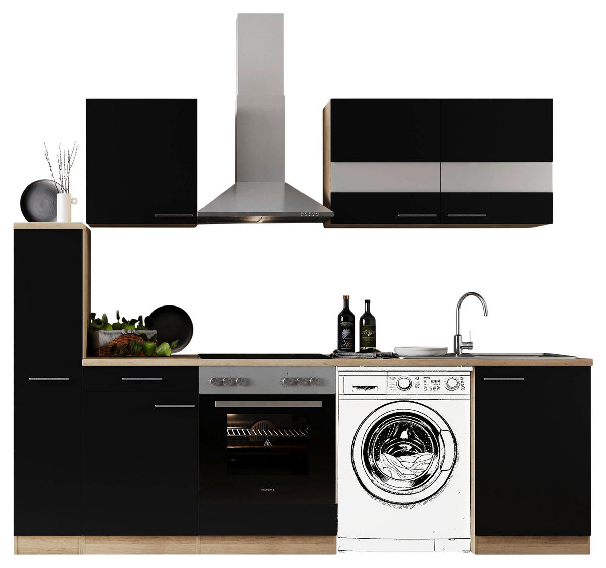 MODULKÖK 250 cm   i svart  - stålfärgad/svart, Basics, metall/trämaterial (250cm) - Respekta
