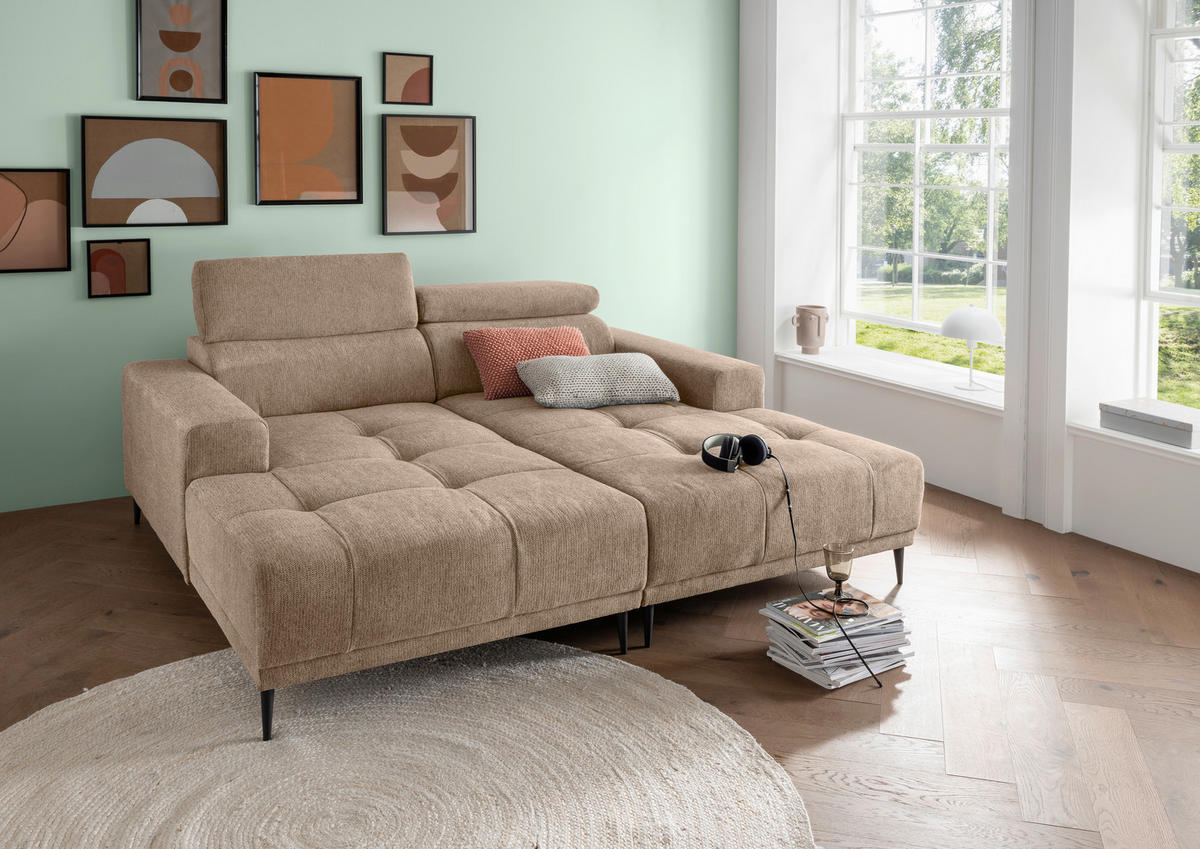 ECKSOFA in Chenille Hellbraun  - Hellbraun/Schwarz, Konventionell, Textil/Metall (200/188cm) - Livetastic