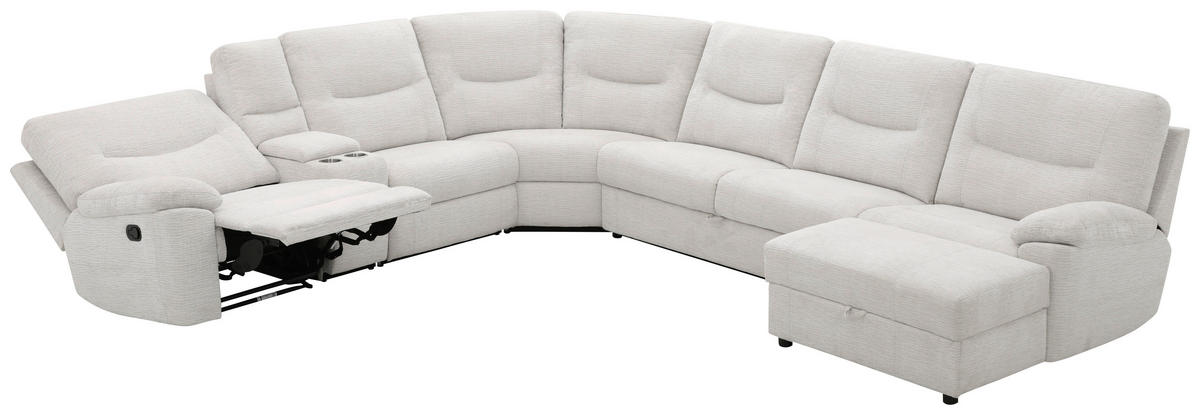 ECKSOFA Weiß Leinenoptik  - Schwarz/Weiß, KONVENTIONELL, Holz/Kunststoff (286/101/338cm) - Livetastic