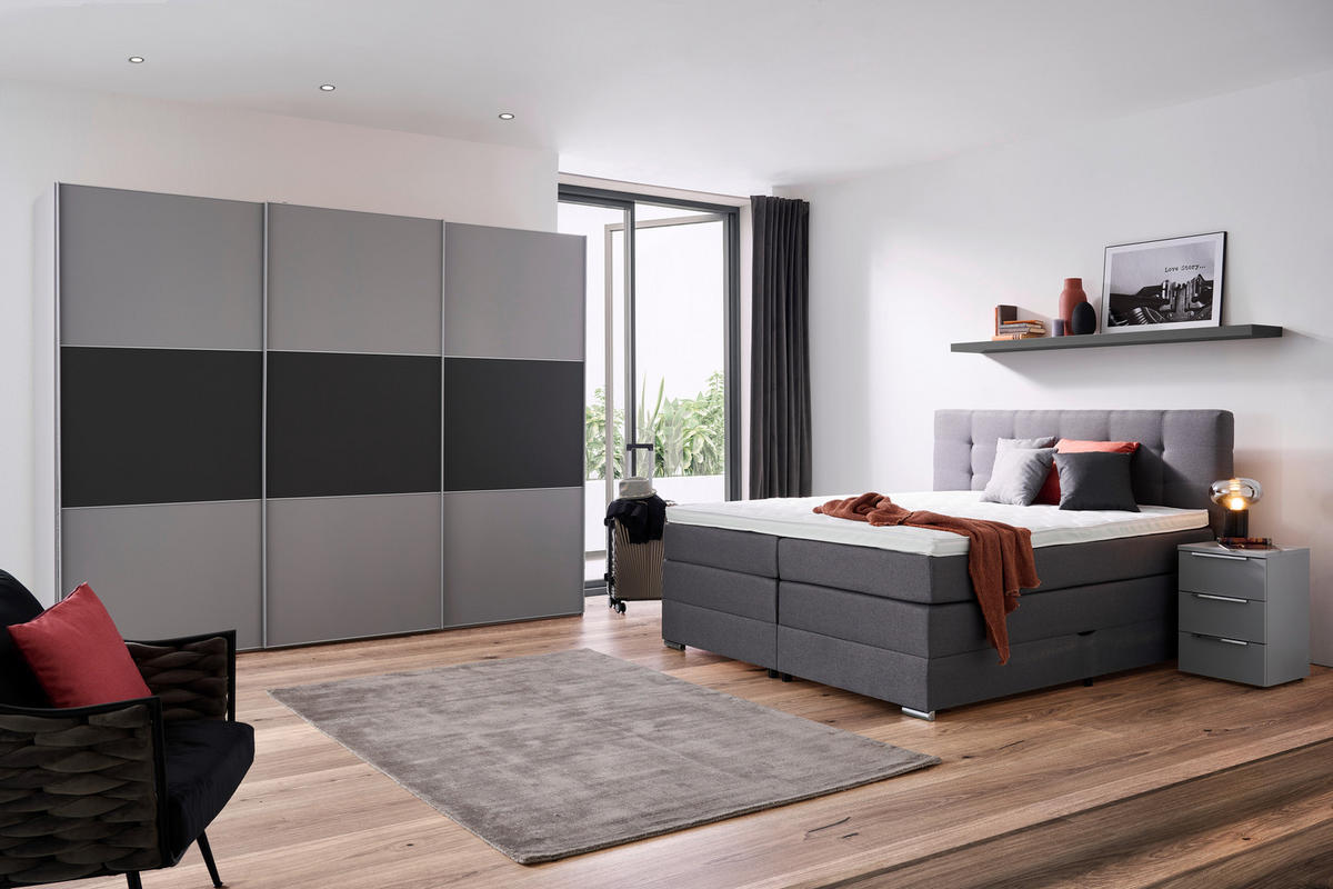 BOXSPRINGBETT 180/200 cm  in Grau  - Silberfarben/Schwarz, KONVENTIONELL, Holz/Holzwerkstoff (180/200cm) - Moderano