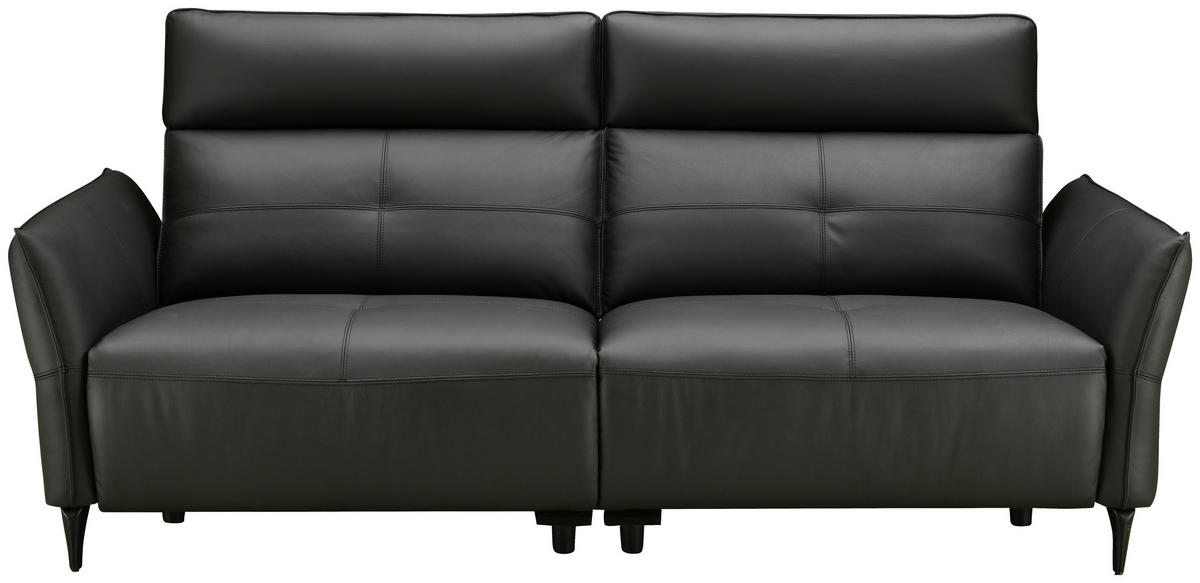 2-SITZER-SOFA Schwarz Echtleder  - Schwarz, Design, Leder/Metall (191/98/101cm) - Novel
