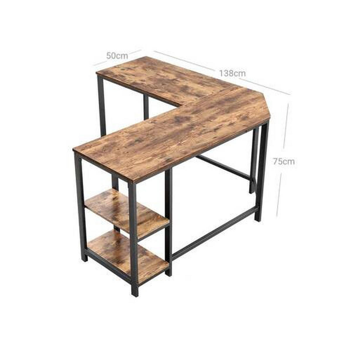 ROHOVÝ PÍSACÍ STÔL, hnedá, čierna, 138/138/76 cm - hnedá/čierna, Basics, kov/kompozitné drevo (138/138/76cm) - Boxxx
