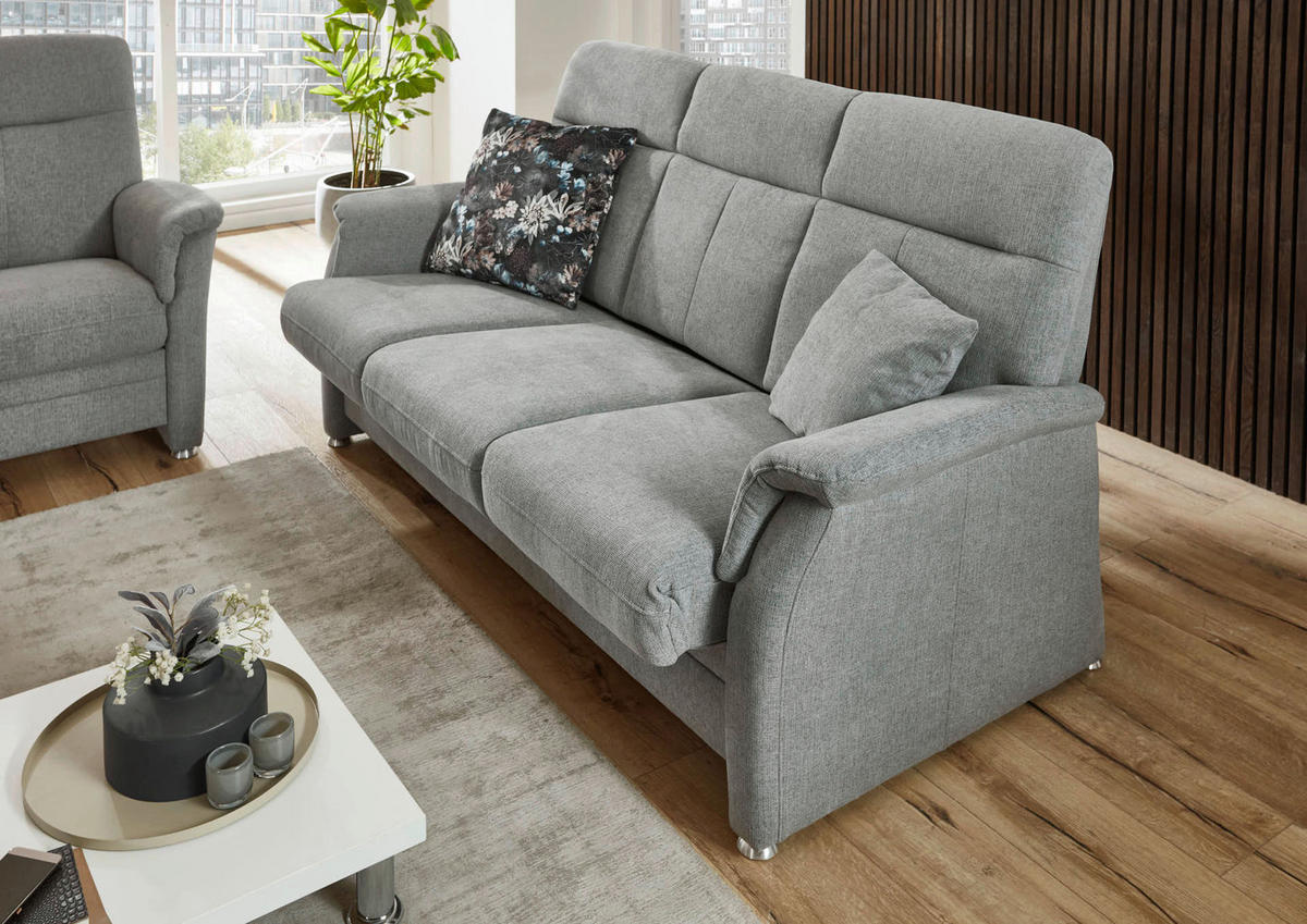 SITZGARNITUR Flachgewebe Hellgrau  - Hellgrau/Alufarben, KONVENTIONELL, Textil/Metall (142-194/100/89cm) - Beldomo Comfort