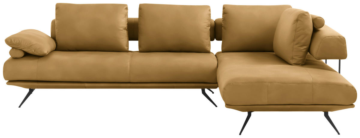 ECKSOFA in Echtleder Currygelb  - Currygelb/Schwarz, Design, Leder/Metall (305/231cm) - Dieter Knoll