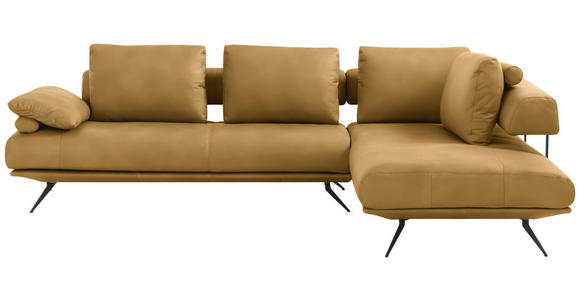 ECKSOFA in Echtleder Currygelb  - Currygelb/Schwarz, Design, Leder/Metall (305/231cm) - Dieter Knoll