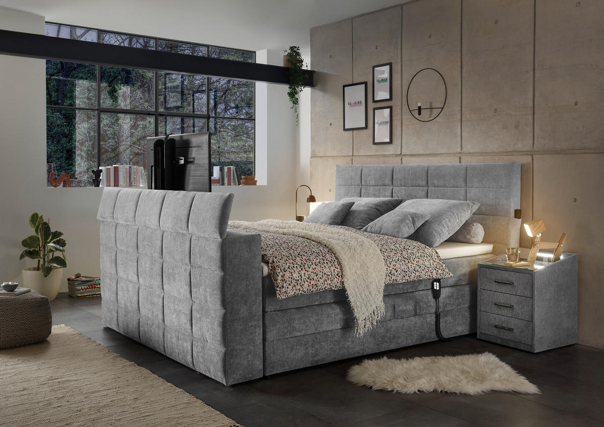 BOXSPRING-ÁGY 180/200 cm  szürke  - szürke, Konventionell, textil (180/200cm) - Carryhome