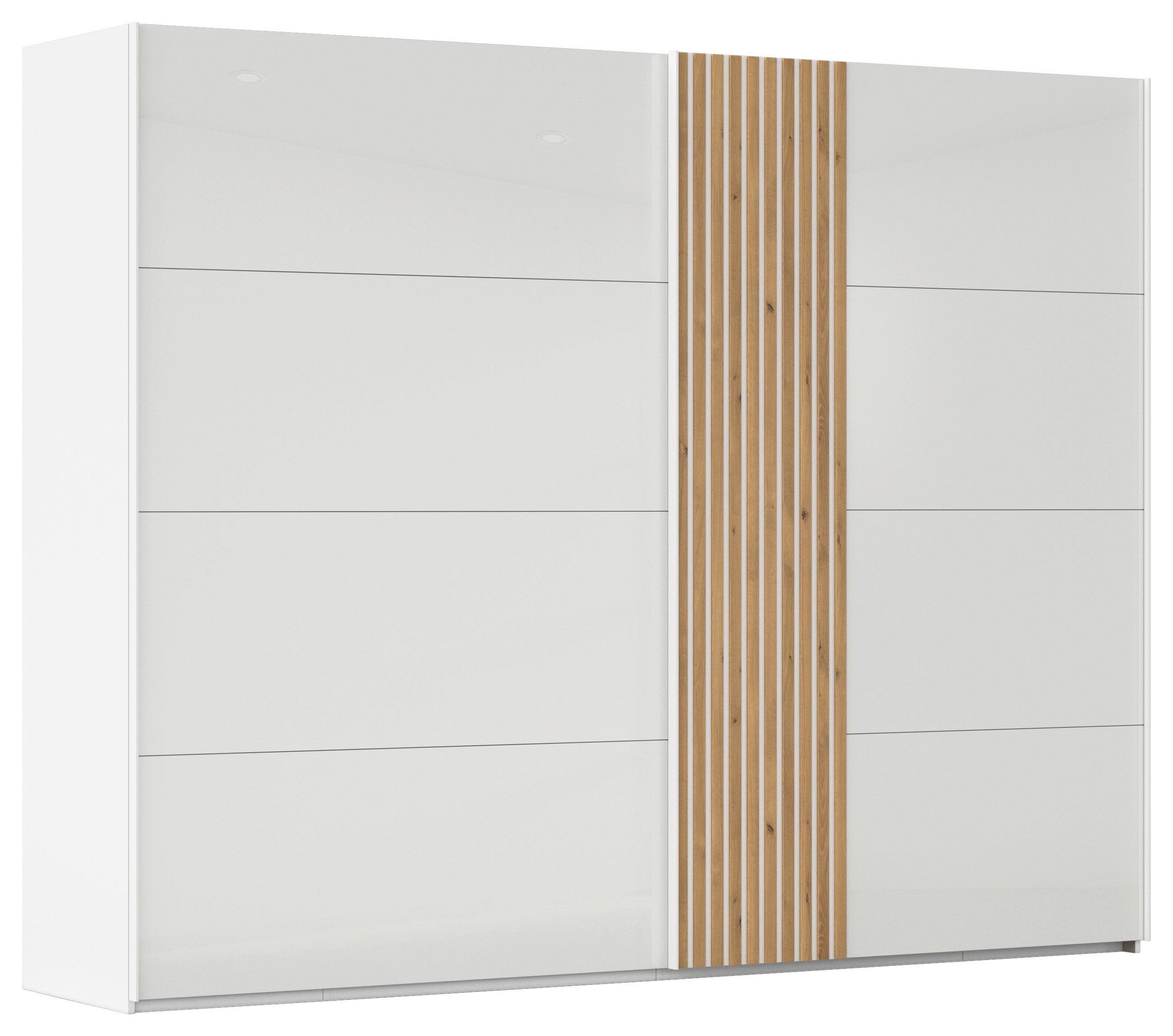 SCHWEBETÜRENSCHRANK  in Weiß, Eichefarben  - Eichefarben/Weiß, Design, Glas/Holzwerkstoff (281/223/68cm) - Novel