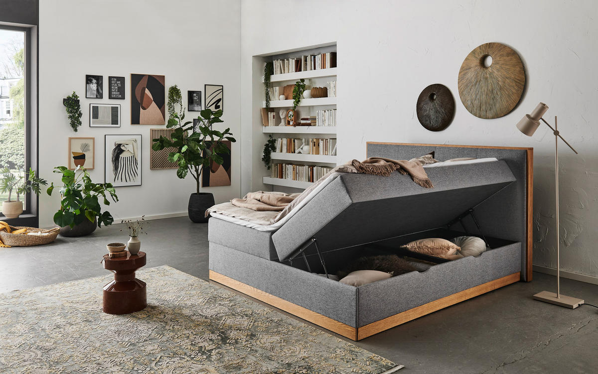 BOXBETT 180/200 cm  in Grau  - Eichefarben/Grau, Basics, Holzwerkstoff/Textil (180/200cm) - Boxxx